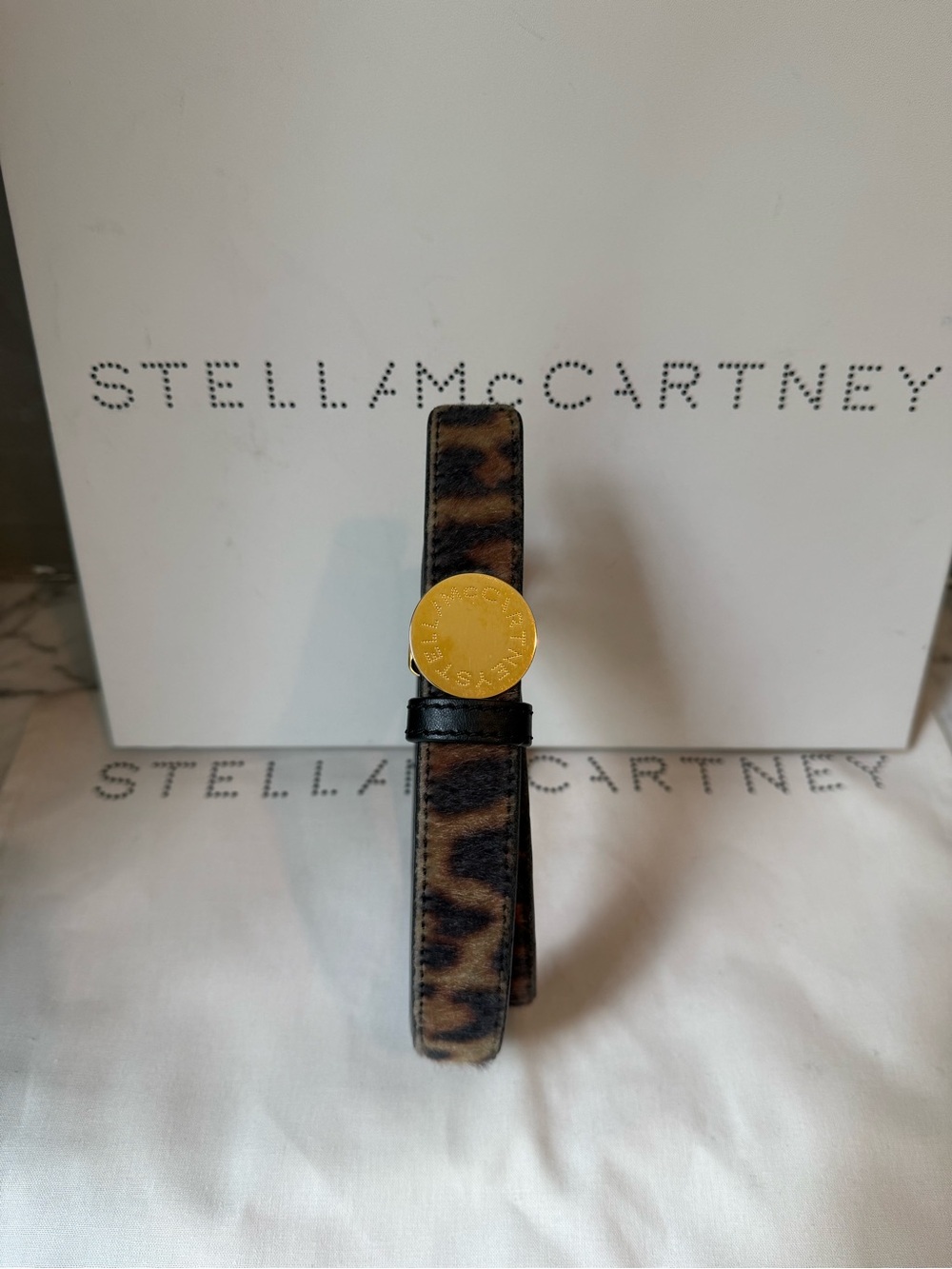 Stella McCartney Brown Leopard  Belt with Gold Medallion
